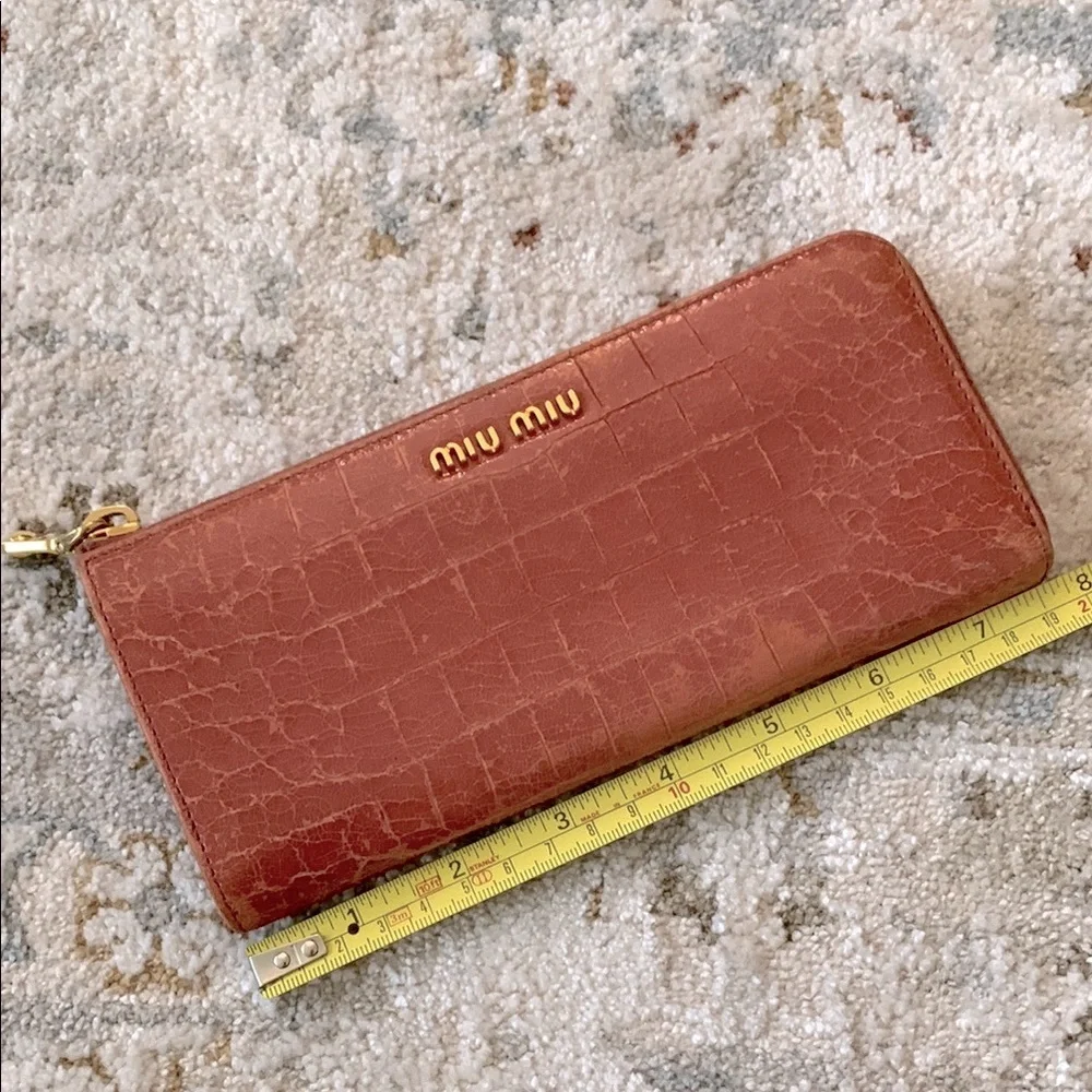 MIU MIU Croc-Embossed Leather Wallet with Gold Accent